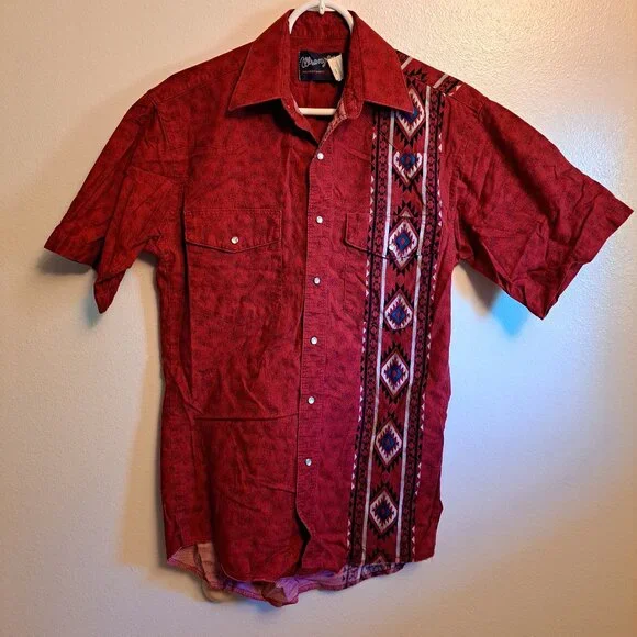 Vintage 90s Wrangler Western Pearl Snap Shirt Navajo Design/Southwestern - Picture 6 of 8
